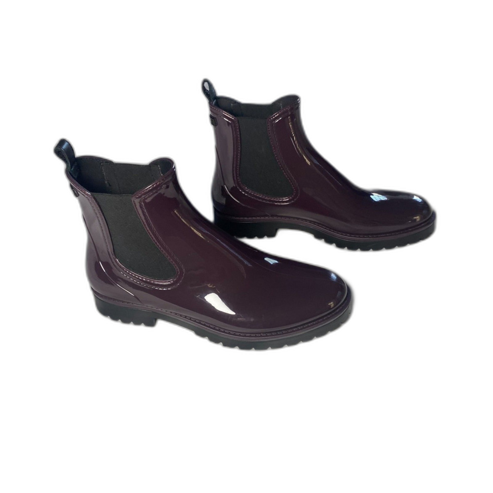 Vince Risa Gum Chelsea Boot Rainboot Glossy Burgundy Slip on Women's Sz 10